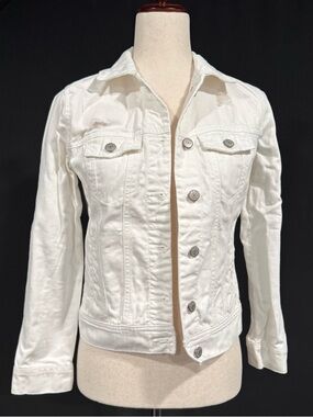 Old Navy White Women's Distressed Denim Jacket with Button Front